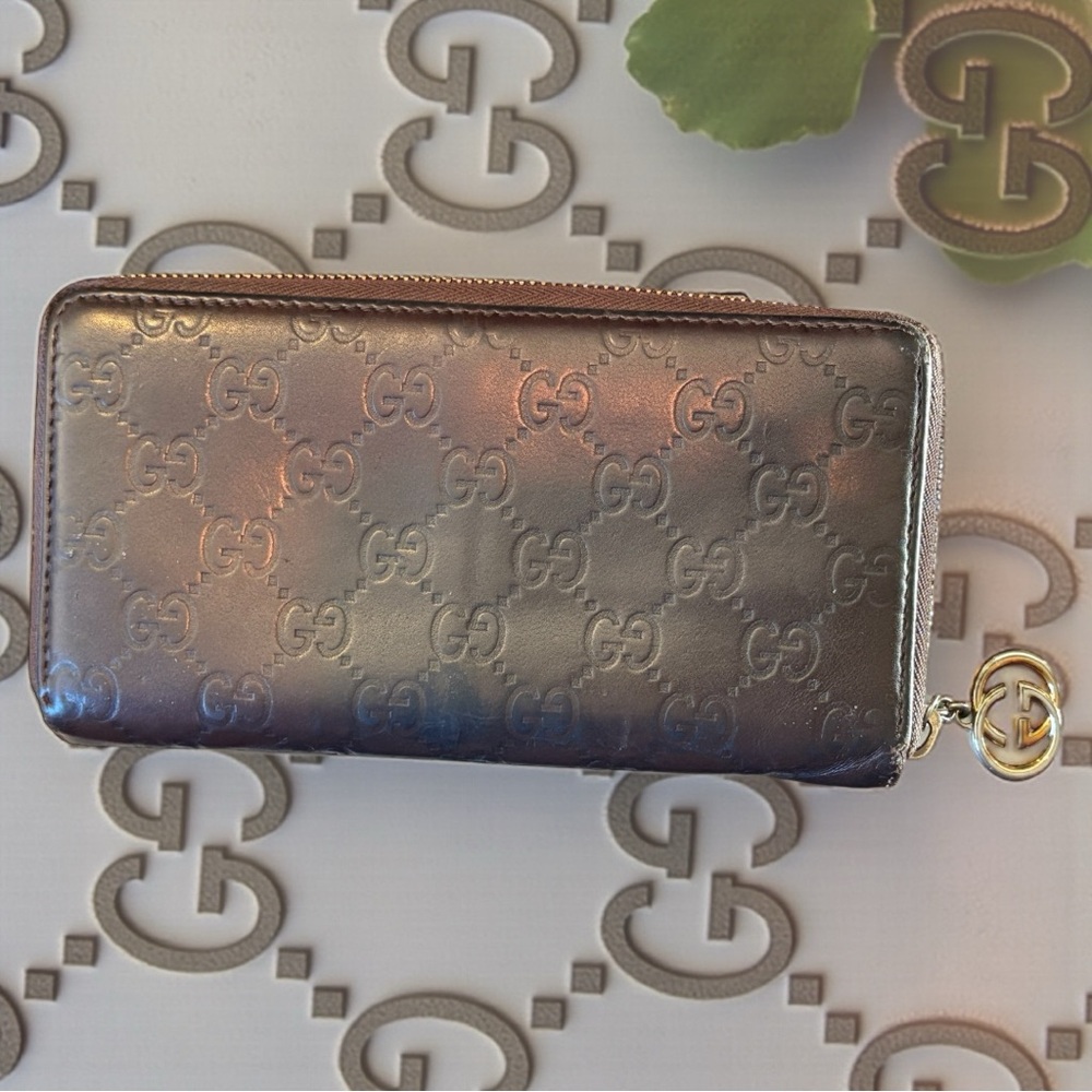 Gucci Guccissima Metallic Brown Embossed Zip Long Wallet - Picture 3 of 11
